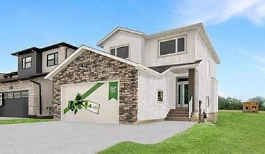 New built two-storey home with attached garage.