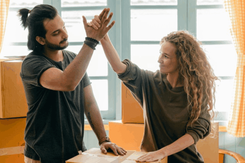 Couple packing items